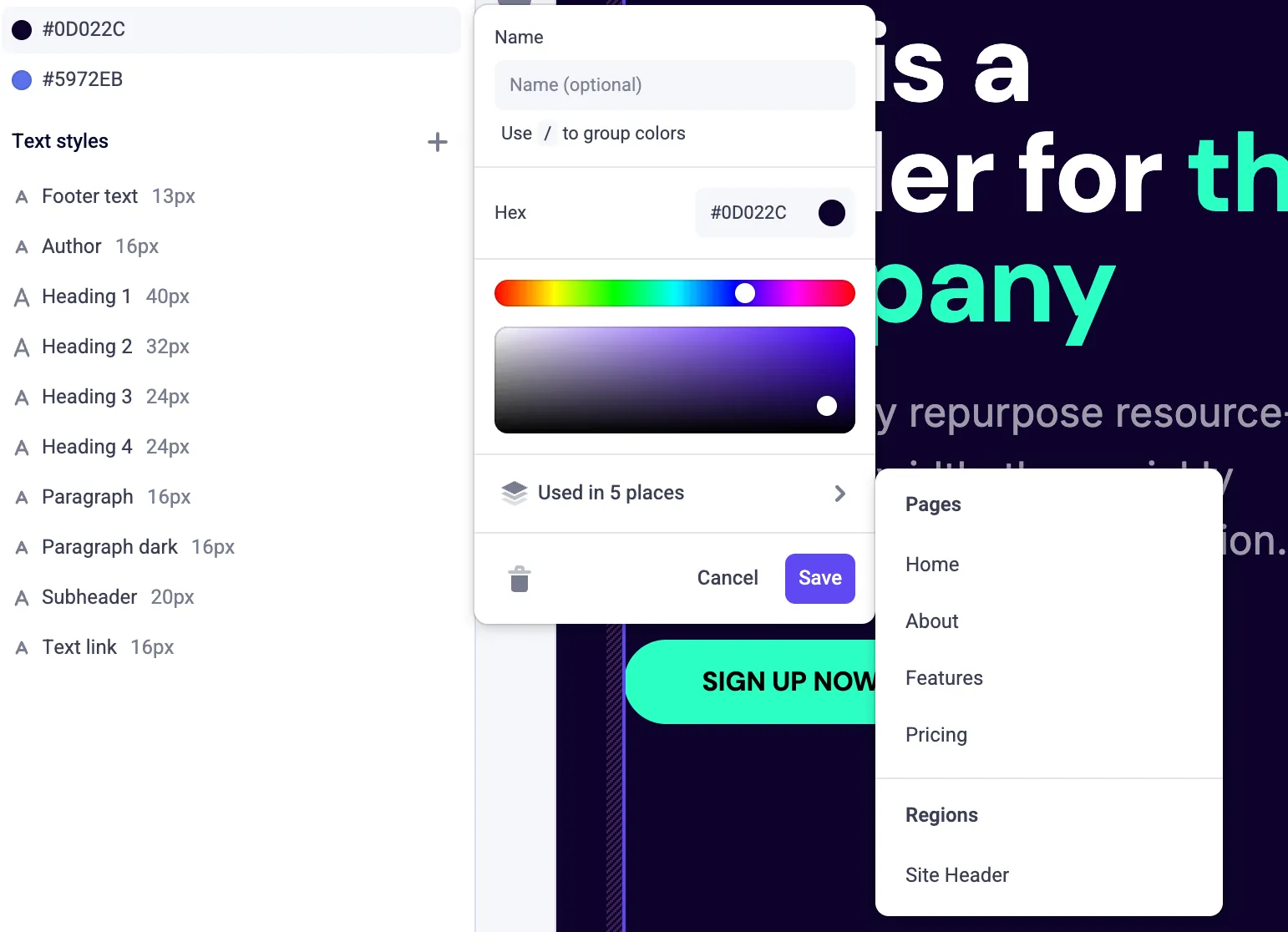 Resource References for a site color