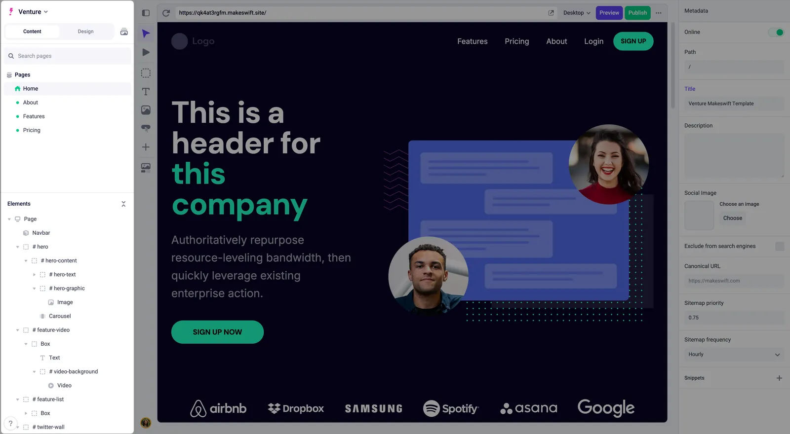 Makeswift builder Navigation Sidebar