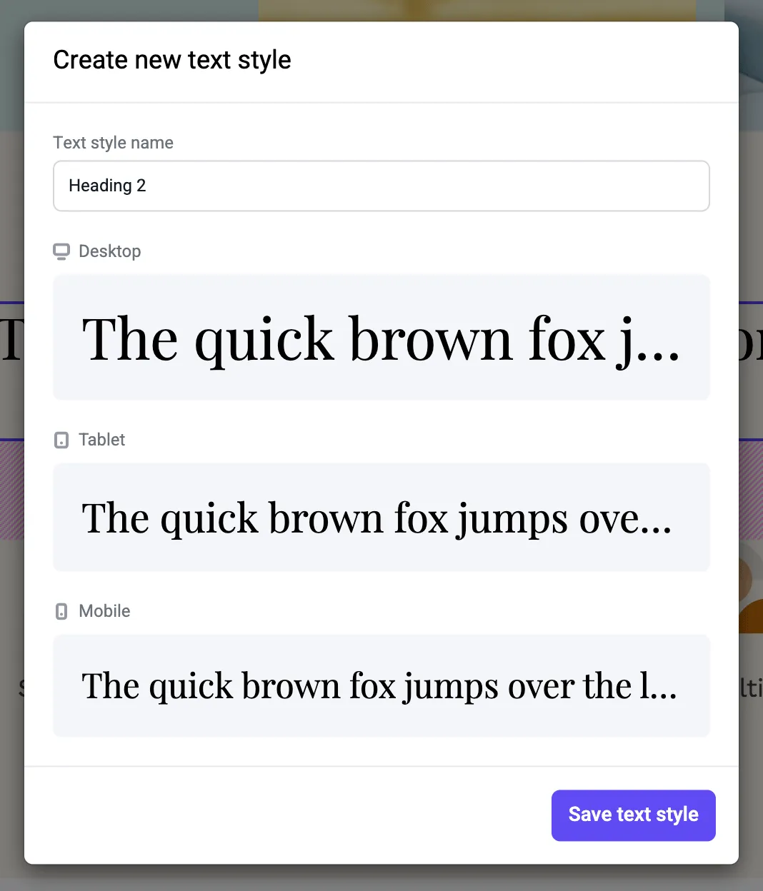 Text styles on each device mode
