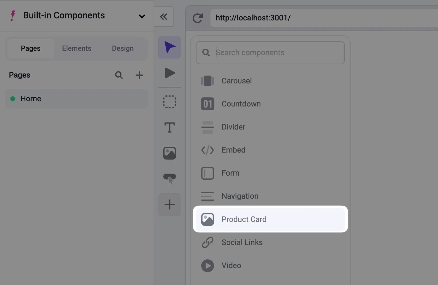 Card component in component tray