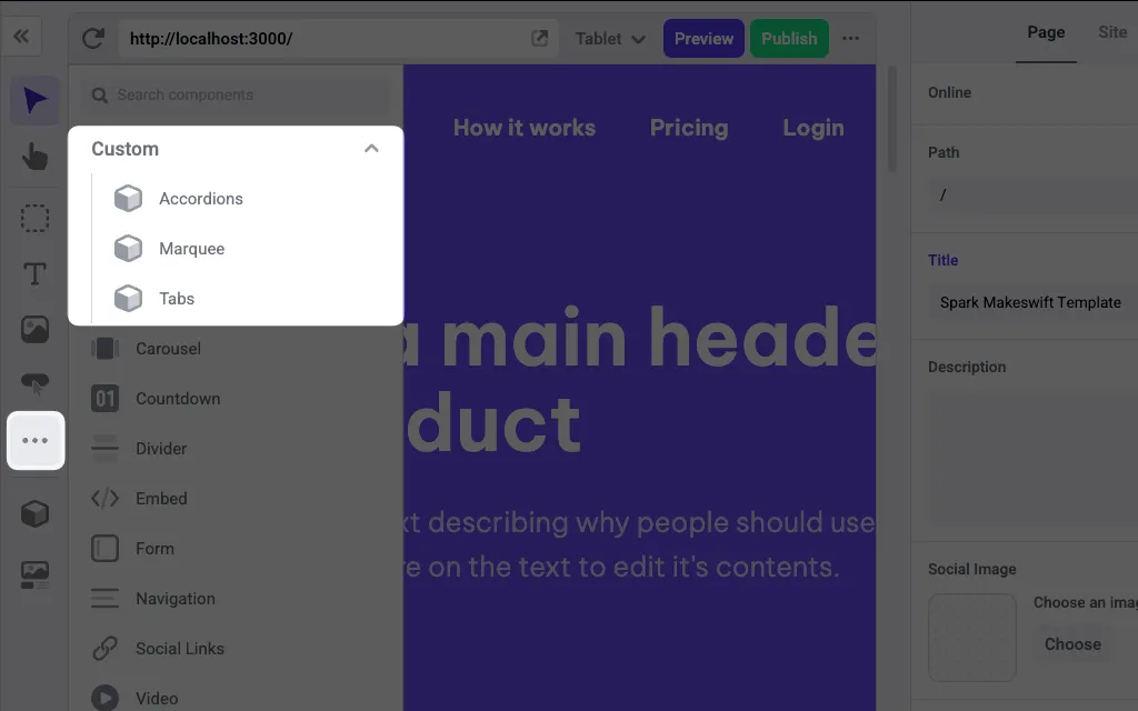 Screenshot of custom components in toolbar