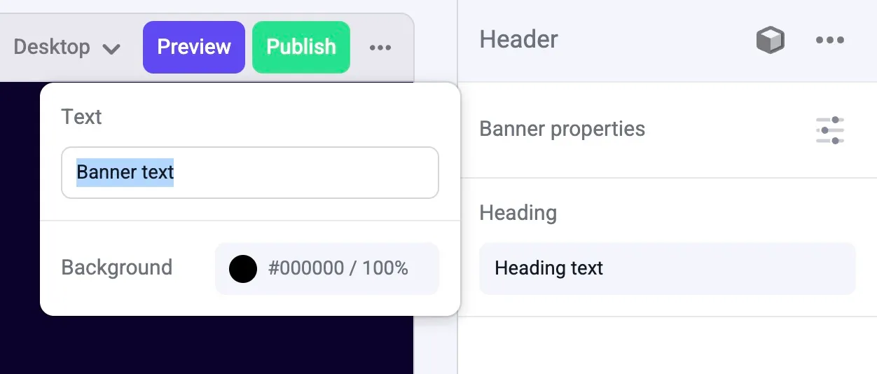 A Group control for a banner within a Header component