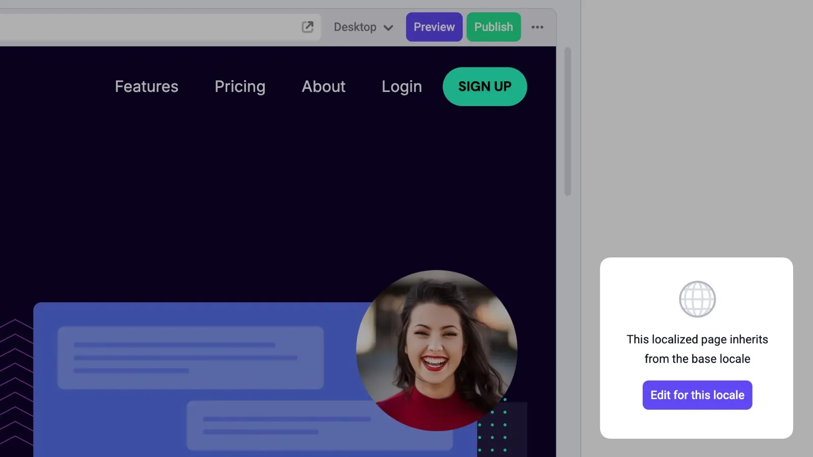 Option in the Visual Builder to edit a localized
page.
