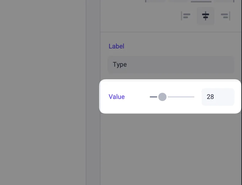 A Slider panel in the Makeswift builder with a draggable track and a numeric input