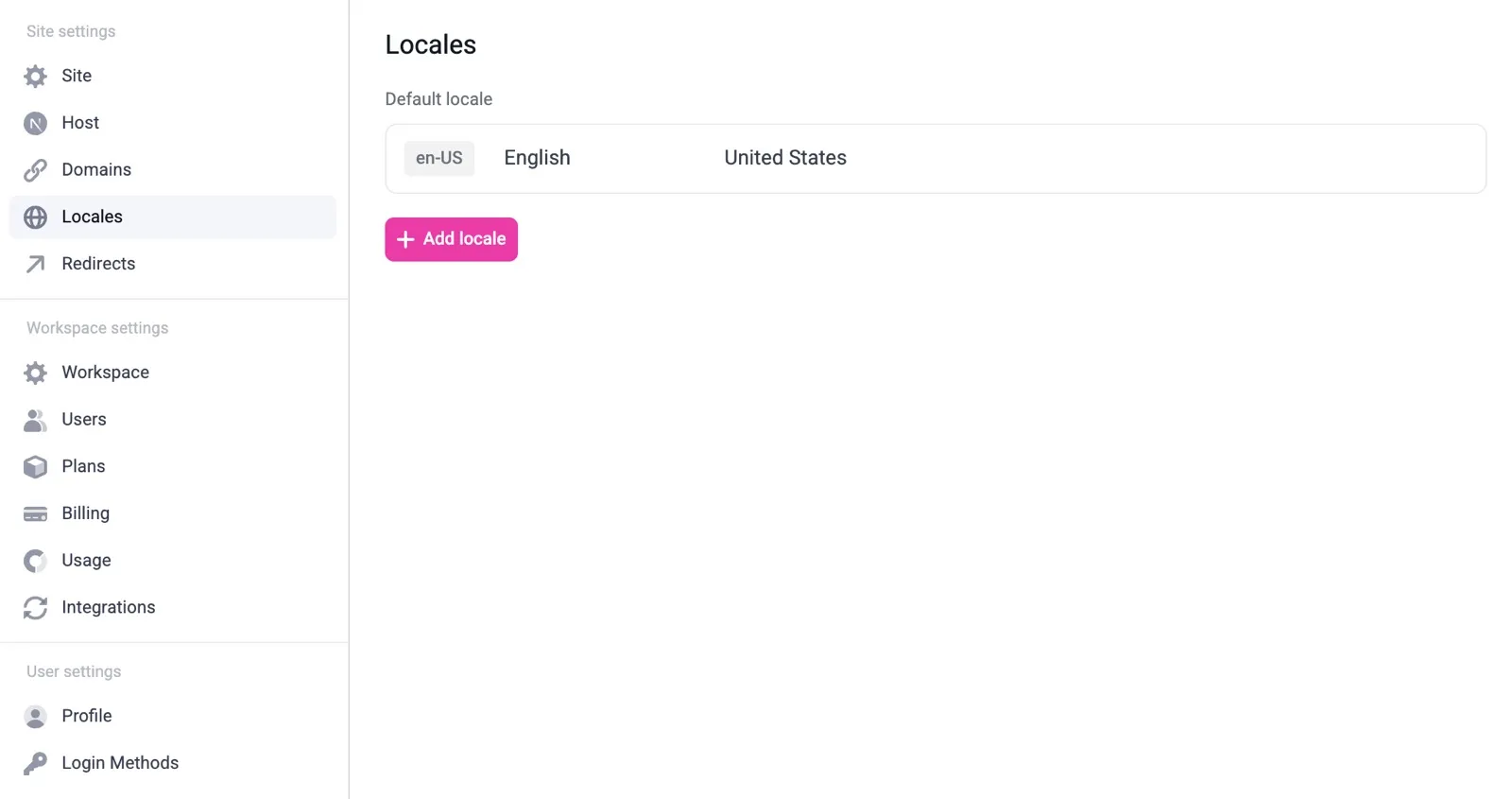Makeswift dashboard showing the root settings page for
Locales