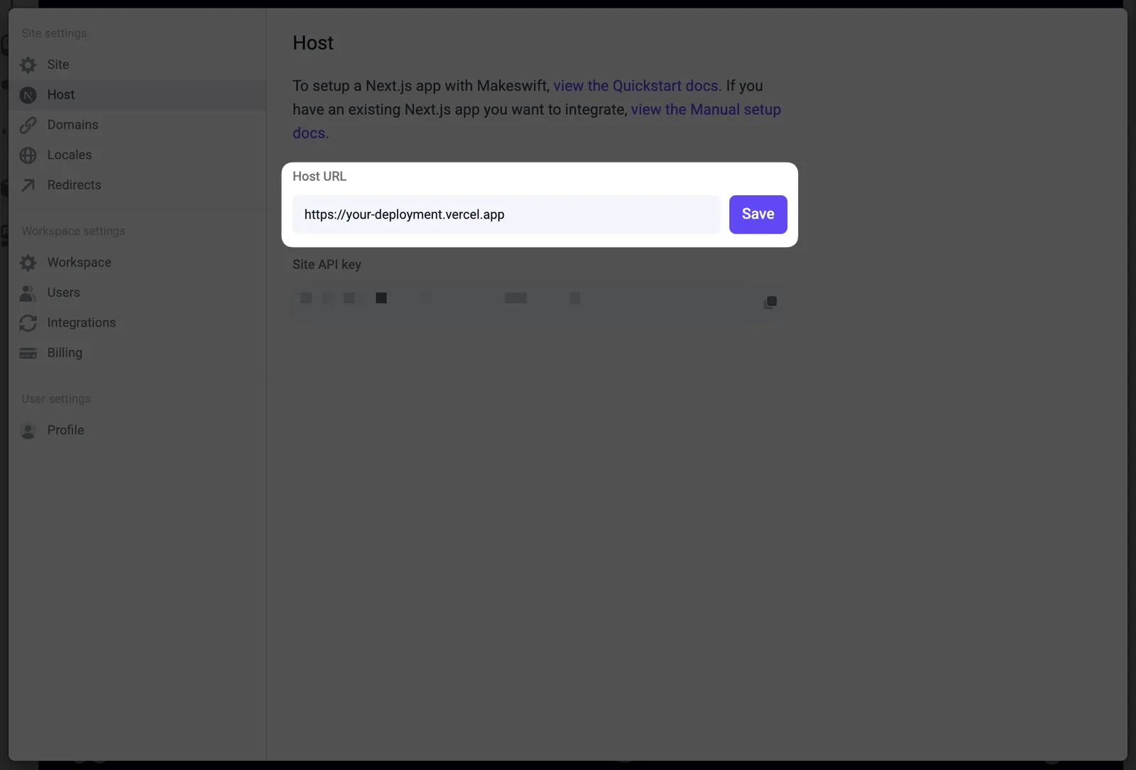 Two sites in the workspace dropdown