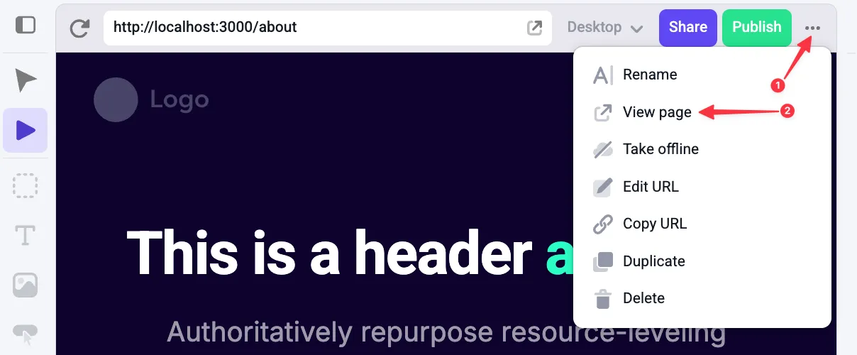 View page menu selection