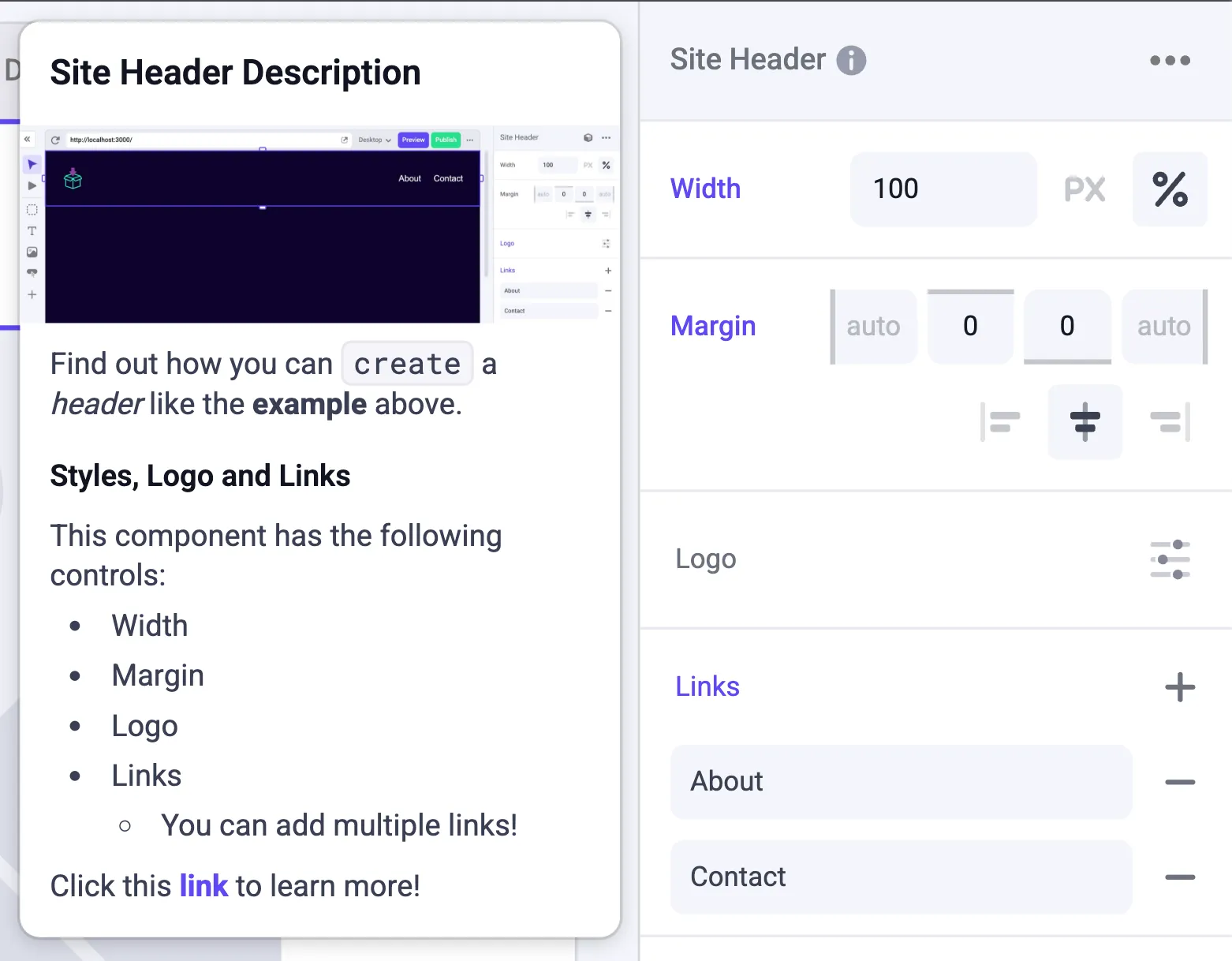 Site header description open